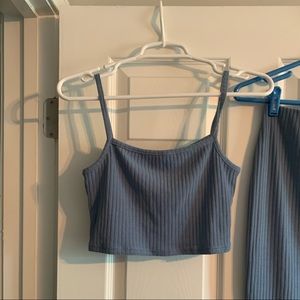 Blue Ribbed Boohoo Pencil Skirt & Crop Set